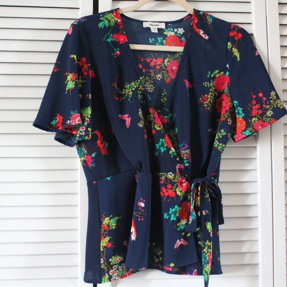 Flower print wrap top